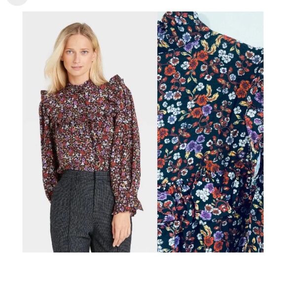Who What Wear Ruffle Ditsy Floral Print Balloon Sleeve Blouse 4X - Picture 1 of 10